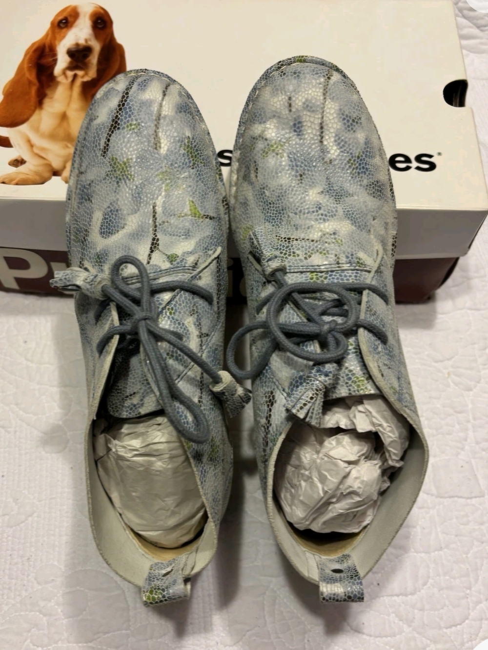 Hush Puppies Women's Light Blue Floral Lace-Up Boots